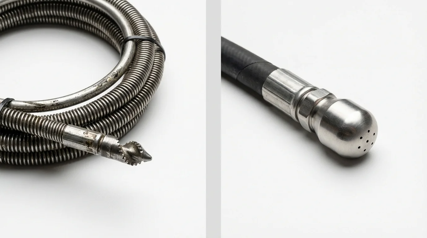 Drain snake cable and hydro jetting nozzle used for drain cleaning in Muleshoe, TX