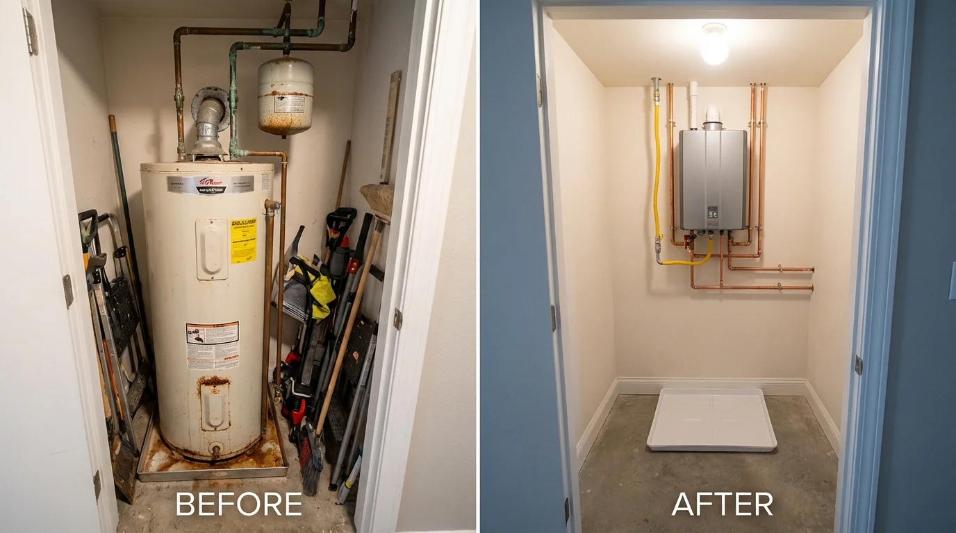 Tank water heater versus wall-mounted tankless unit comparison for Muleshoe, TX homeowners