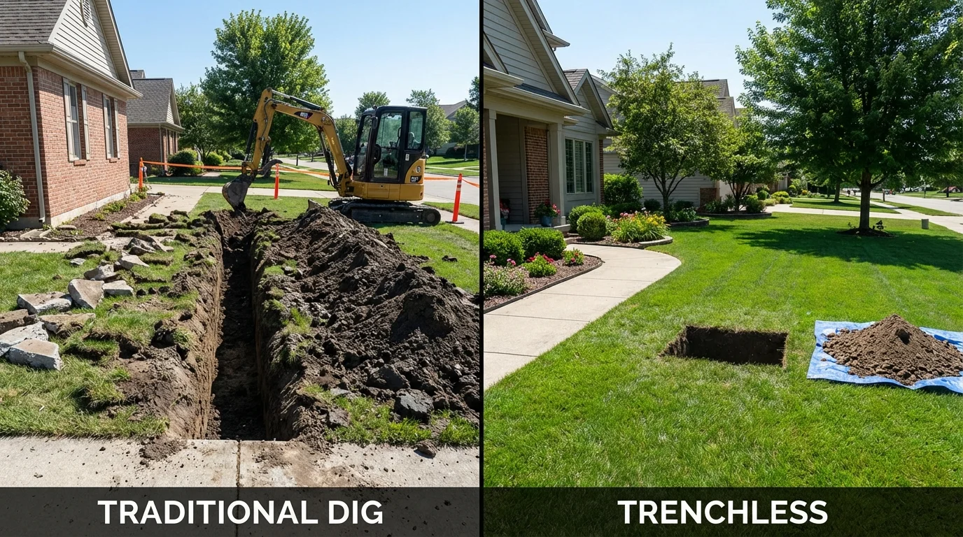 Trenchless sewer repair with minimal yard damage versus traditional excavation in Muleshoe, TX
